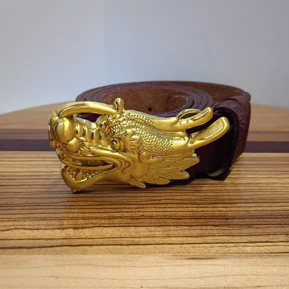 Fashion Dragon Head Buckle Male Cowhide Genuine Leather Belt Sz 52 Inch / 130